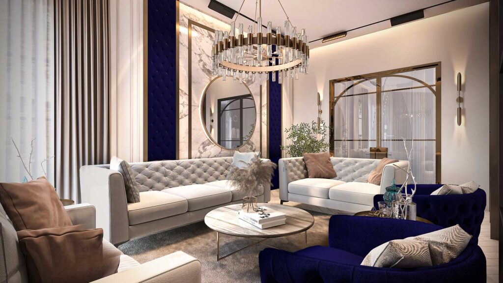 3D interior design of elegant drawing room