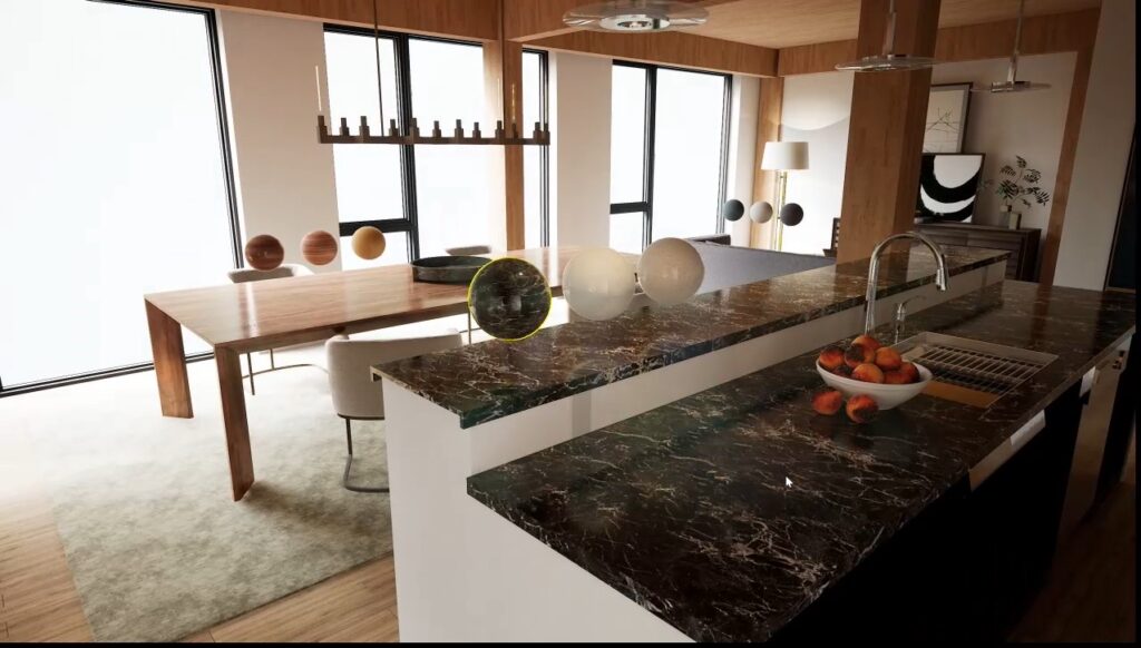 Kitchen area image in 3D interactive virtual tour